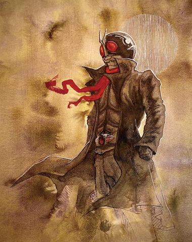 Rider (ink, acrylic paint, and white pen)